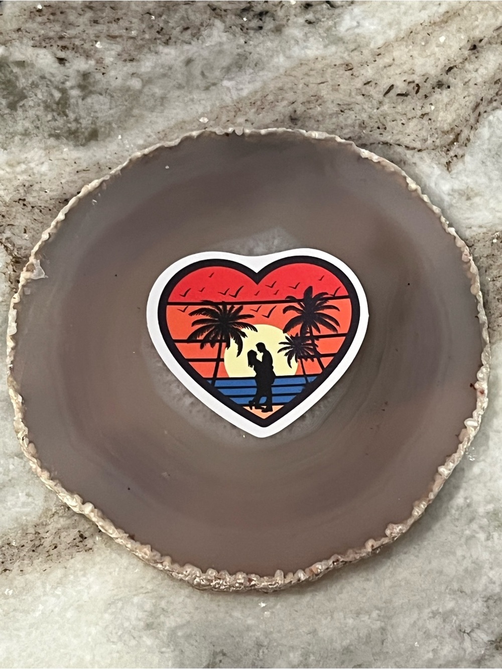 $5/10 Stickers- Sunset Heart Sticker, Couple Silhouette, Island Beach Scene